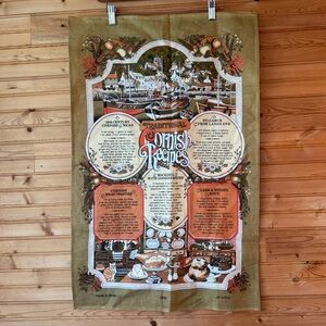 Tea Towel Cornish Recipes Brown Orange Harbor Kitchen Cat Britain 70s Vintage